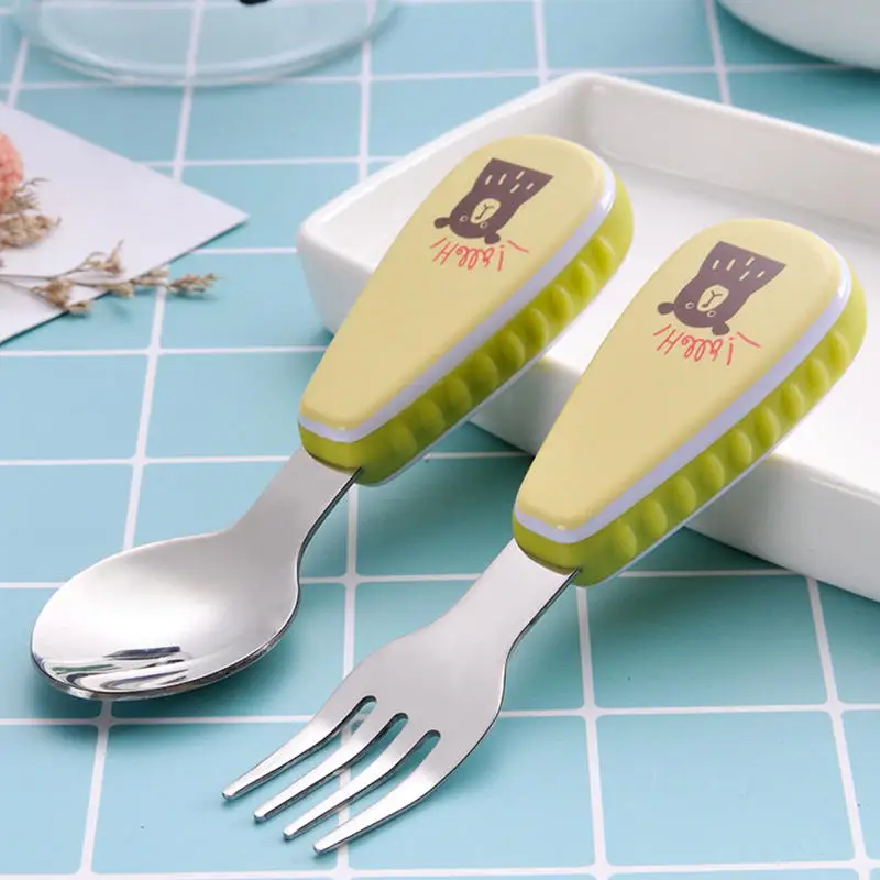 

2pcs/set Cartoon Dinnerware Set Stainless Steel Cutlery Set Spoon Fork Set Kids Children Tableware Dropshipping X