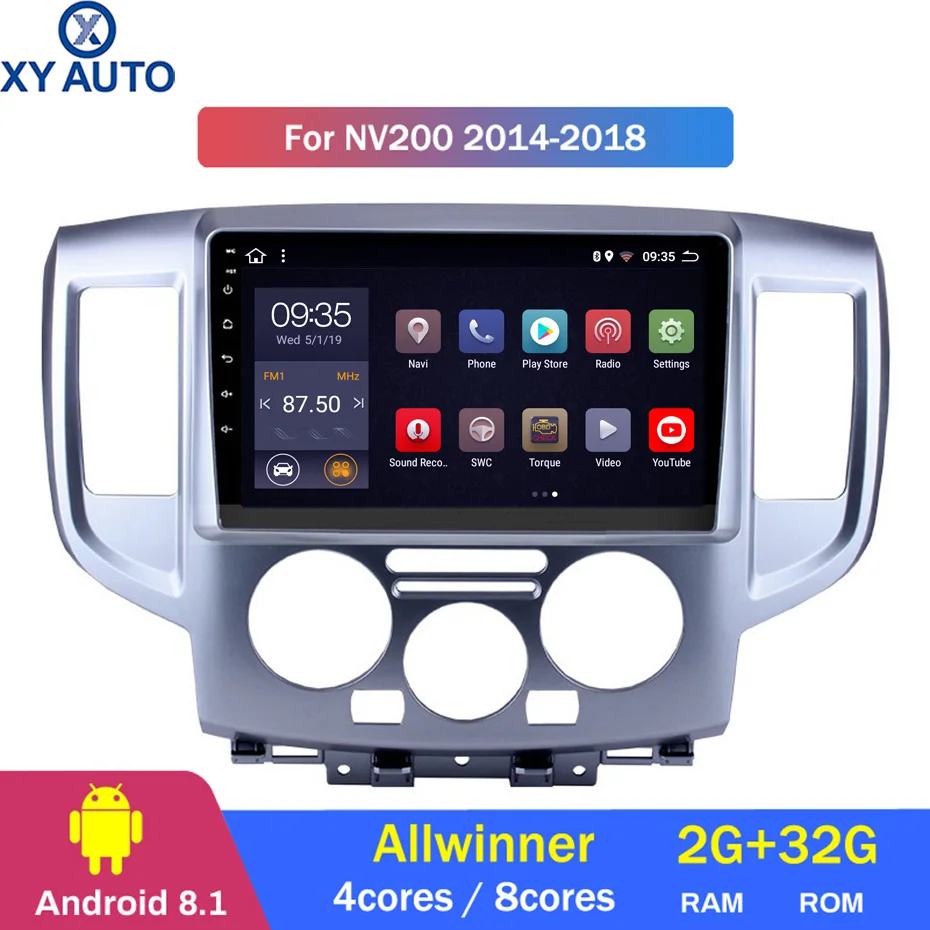 Excellent 9 inch 2.5D IPS HD multi-touch screen Android8.1 2G RAM 32G ROM NAVI with Bluetooth USB WIFI SWC For Nissan NV200 2014-2018 0