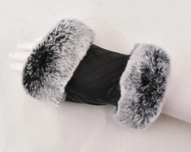 Женские перчатки из натуральной кожи, Зимние Модные Настоящий мех кролика, перчатки из овчины