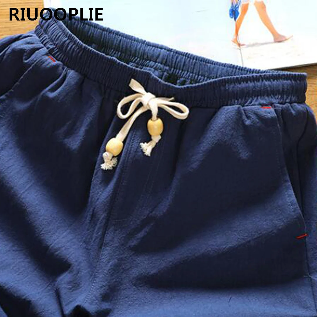 50% OFF RIUOOPLIE Men Women Linen Casual Loose Middle Pants Elastic Waist Travel Beach Shorts