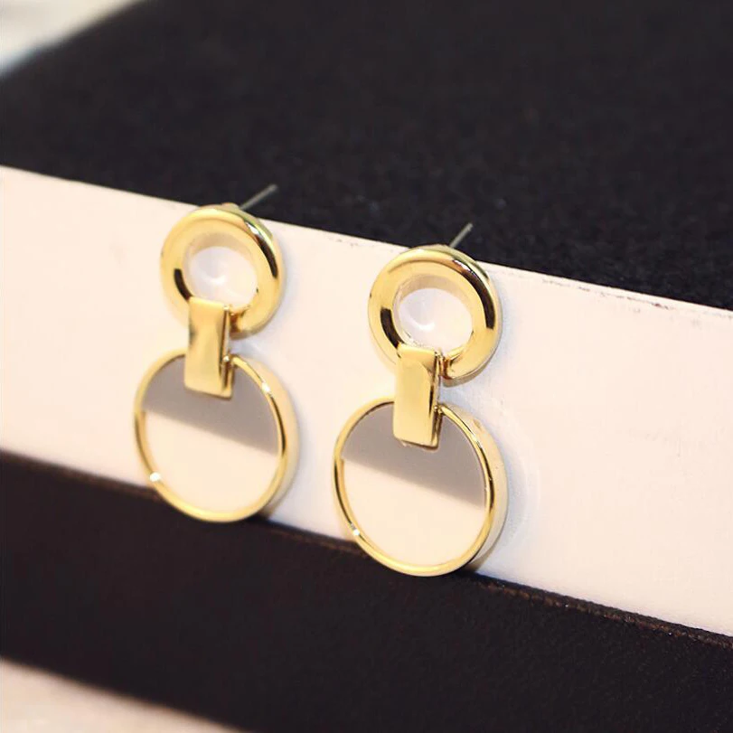 

2018 New Gold Color Earrings Vintage Plank Circular Long Earrings for Women Simple Geometric Fashion Luxury Jewelry