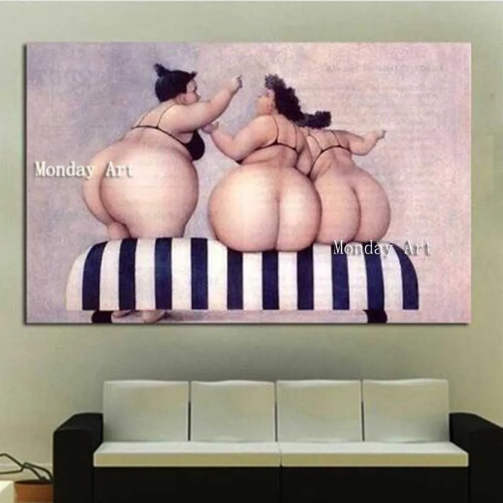 Large-Cartoon-Canvas-Painting-Handpainted-Abstract-Figure-Oil-Paintings-Sexy-Plump-Women-Hips-Picture-Modern-Home