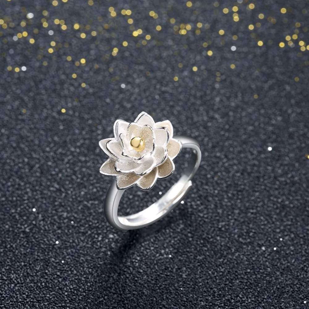 Solid 925 Sterling Silver Jewelry Flower Shape Adjustable Rings For Women New (JewelOra RI102182)