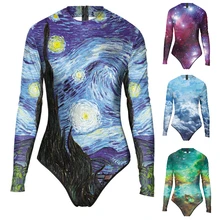 Летний сексуальный купальник с длинным рукавом, галактика, звездная ночь, купальник, боди, 3D принт, цельный женский купальник, спортивный купальник