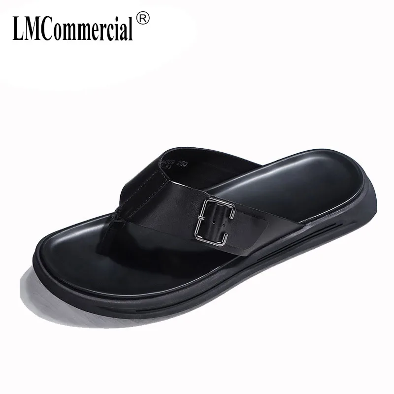 

2018 summer men's Genuine Leather slippers all-match cowhide sandals Sneakers Men Flip Flops casual Shoes beach outdoor male