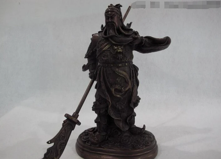

Collectible bronze S2359 8 Red bronze Copper feng shui Dragon Sword Guan Gong Guangong Warrior God Statue