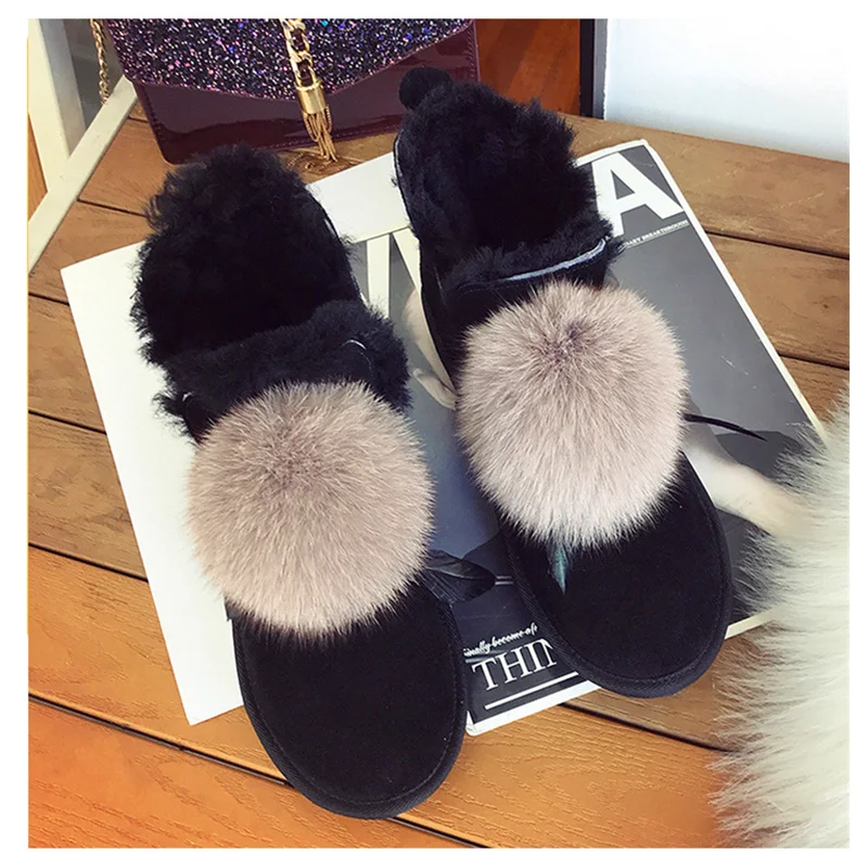

New Warm Boots Scrub Booties Snow Boots Thicken Cute Hairball Short Boots Round Head Solid Color Non-slip Womens Shoes H145