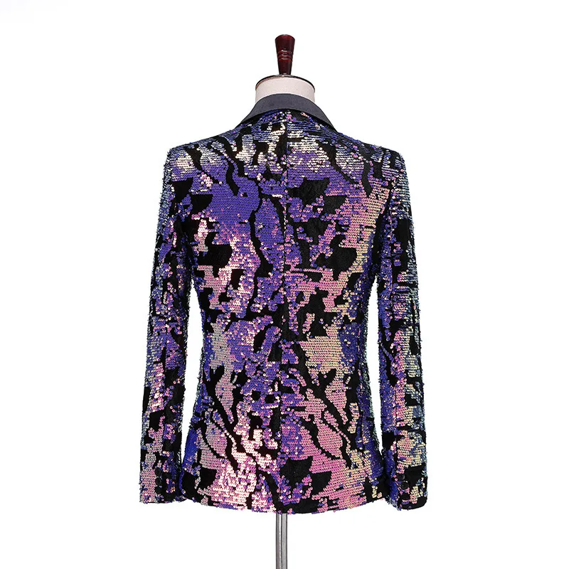 PYJTRL الأزياء الأرجواني الملونة المخملية الترتر السترة Masculino ملابس رجالي تلائم الرجل النحيف سترة مرحلة المغني زي لامعة الحلل