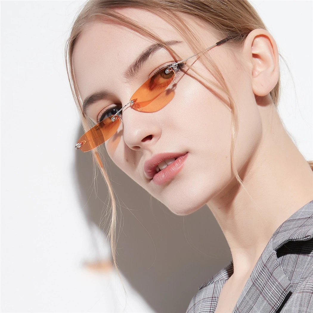

Women Men Small Frame Sunglasses Fashion Rimless Rectangle Sun Glasses Streetwear Vintage Metal Frame Sunglass Shades Eyewear