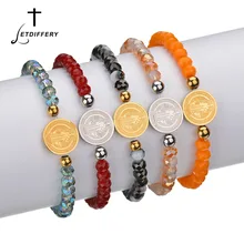 Letdiffery-Bracelets avec perles de Saint et benoît, Double face, acier inoxydable, bijoux religieux, cadeaux de noël, vente en gros