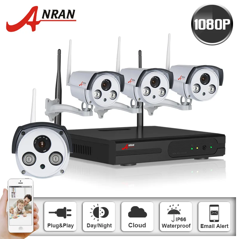 Plug & Play 4CH WIFI NVR Kit 2TB HDD & P2P Cloud CCTV System 1080P HD IP Camera H.264 2 Array IR Outdoor Security Camera WIFI