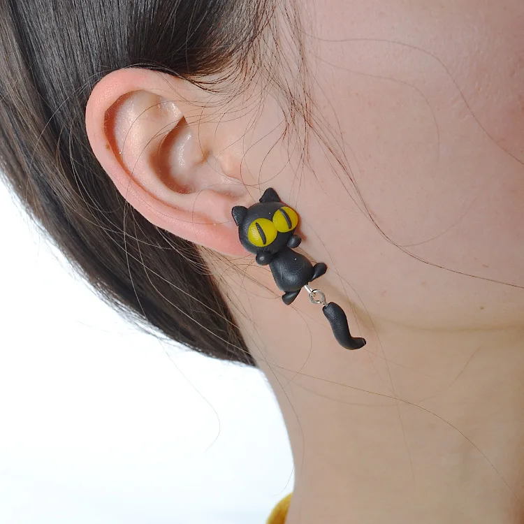 1 pair New Design Fashion Jewelry Polymer Clay Cartoon 3D Animal Earrings For Women Handmade Cute Cat DL11 | Украшения и