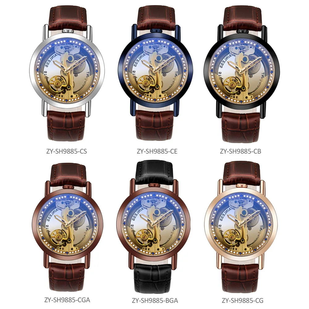 2019 الرجال الساعات الفاخرة حجر الراين الساعات شينهوا الجوف شفافة التلقائي ساعات آلية الرجال الوقت حذافة الساعات