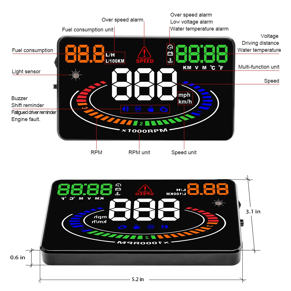 E300 Hud OBD2 умный цифровой спидометр автомобильный HUD Дисплей об/мин температура воды низкое напряжение сигнализации