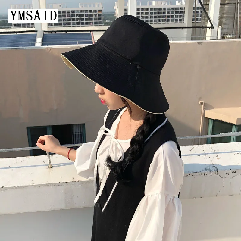 

Ymsaid 2018 New Summer Two-sided Solid Color Fisherman Hat Woman Casual Wide Eaves Hat Panama High Quality Cotton Simple Hats
