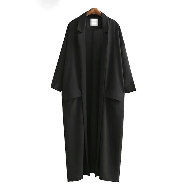 

TREND-Setter 2018 Summer and Autumn Long Trench Coat Women Black Thin Oversize Loose Chiffon Windwear