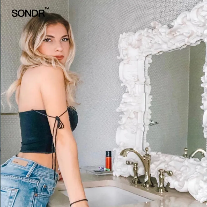 SONDR Sexy Solid Lace Up Slash Neck Ruched Backless Sleeveless Tube Top 2019 Summer Women Slim Crop Top Female Skinny Bralette SONDR Sexy Solid Lace Up Slash Neck Ruched Backless Sleeveless Tube Top 2019 Summer Women Slim Crop Top Female Skinny Bralette