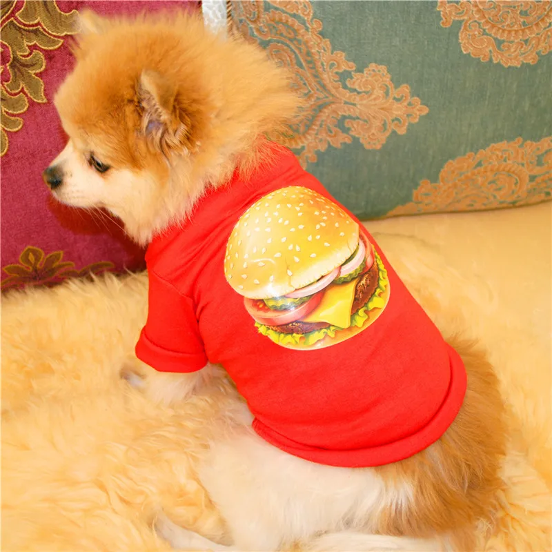 Гамбургер печатные домашних собак лето-осень жилет одежда для маленьких собак рубашка для щенка футболка хлопок Pet костюм для йоркширских терьеров и чихуа-Хуа