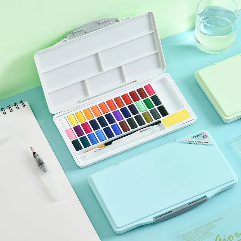 

24/36/48 Colors Portable Travel Solid Pigment Watercolor Paints Set with Brush Pen for Painting Art Supplies