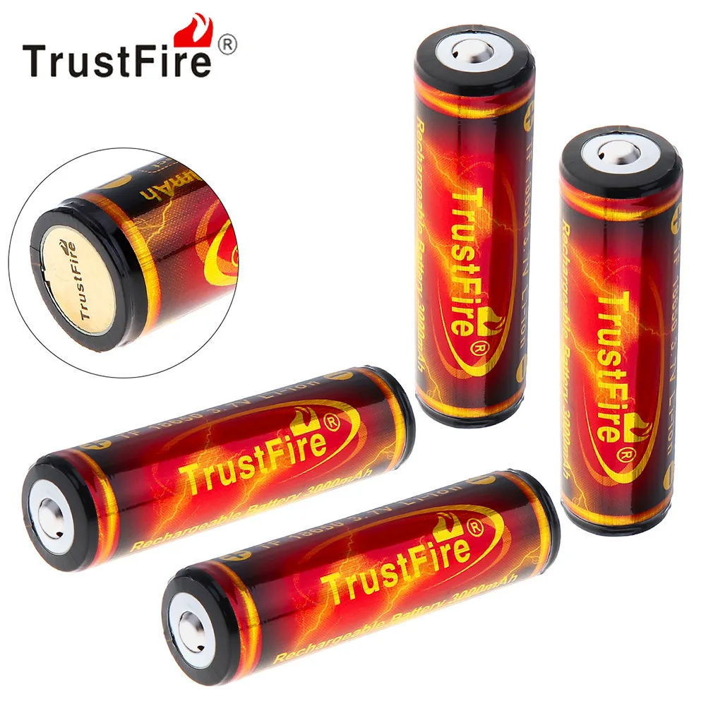 

4pcs TrustFire 18650 Lithium Battery 3.7V 3000mAh PCB Protected Rechargeable Li-ion Battery for LED Flashlight Headlamp