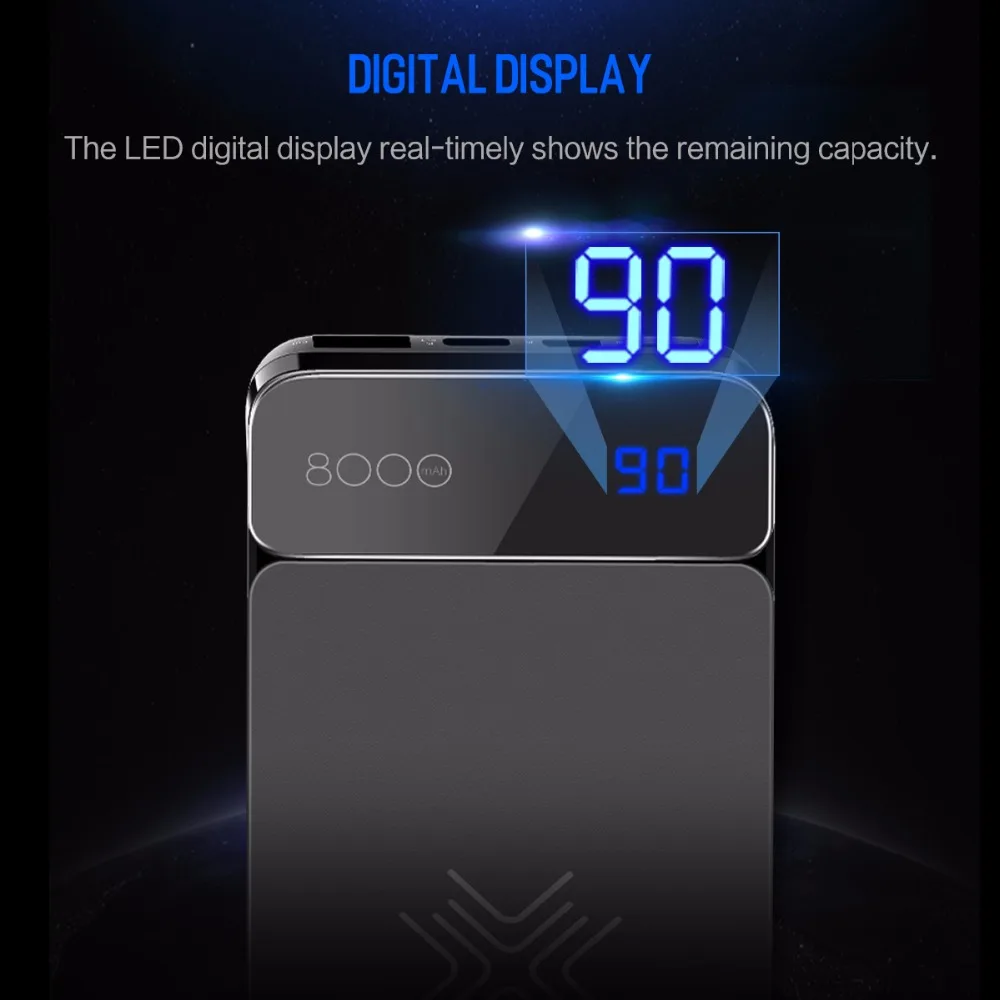 ROCK QI Wireless Charger Power Bank 8000mah with Digital Display 5V 2A 5W External Battery Powerbank for iphone X Samsung Xiaomi