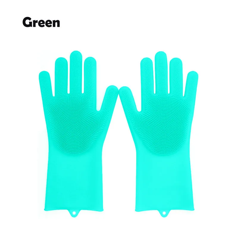 1 пара, пищевого силикона, перчатки для мытья посуды, чистящие перчатки для мытья посуды с чистящей щеткой, Кухонная мойка, уборка - Цвет: Зеленый