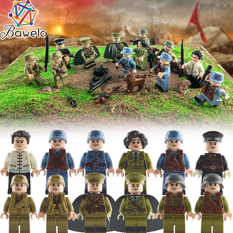 

2018 New SWAT Compatible Legoings Military WW2 Armed Soldiers Force Action Figures Weapons Guns World War Building Blocks Toys