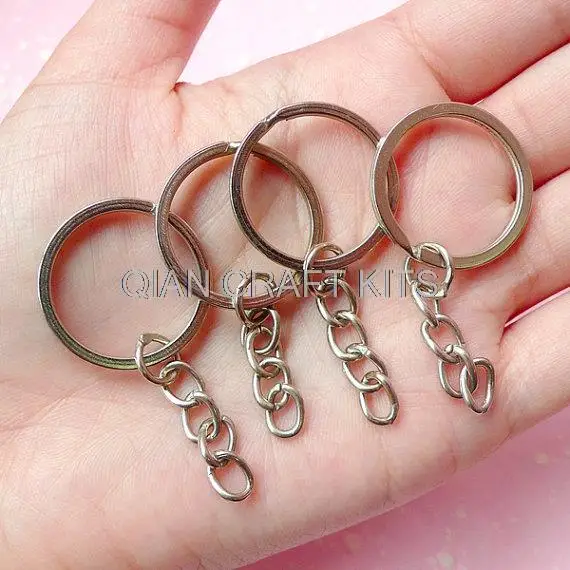 100pcs Key Holder in Round Shape w/ Chain (24mm / Silver) Key Clasp