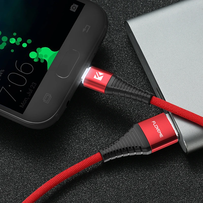 FLOVEME микро светодиодный кабель USB для samsung Xiaomi 2.4A Быстрая зарядка зарядное устройство синхронизации данных Microusb Android мобильный телефон провод шнур
