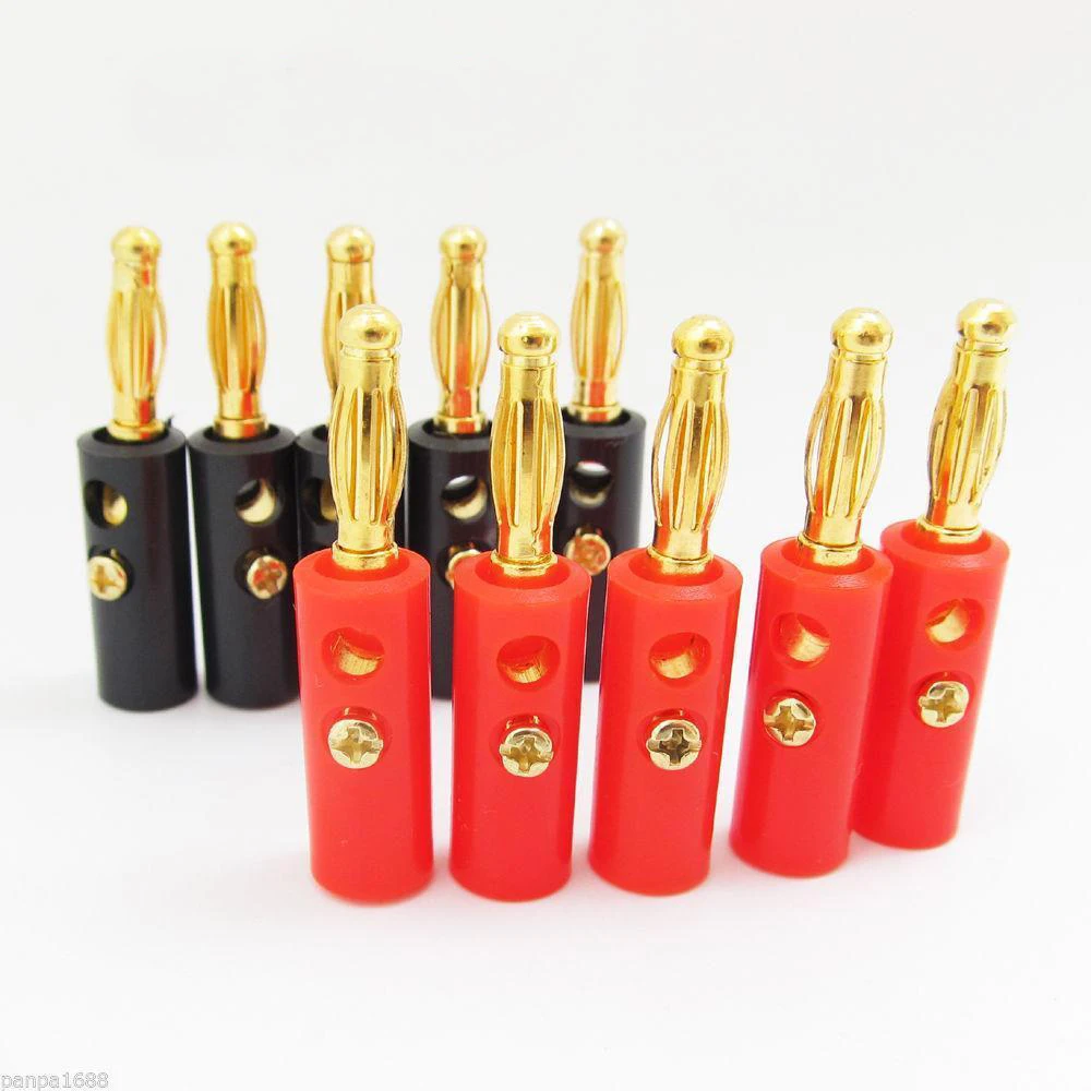 

100pcs High quality 4mm Banana Plug Gold Plated Audio Speaker Wire Cable Screw Banana Plug Connector Red + Black Lenth 40mm