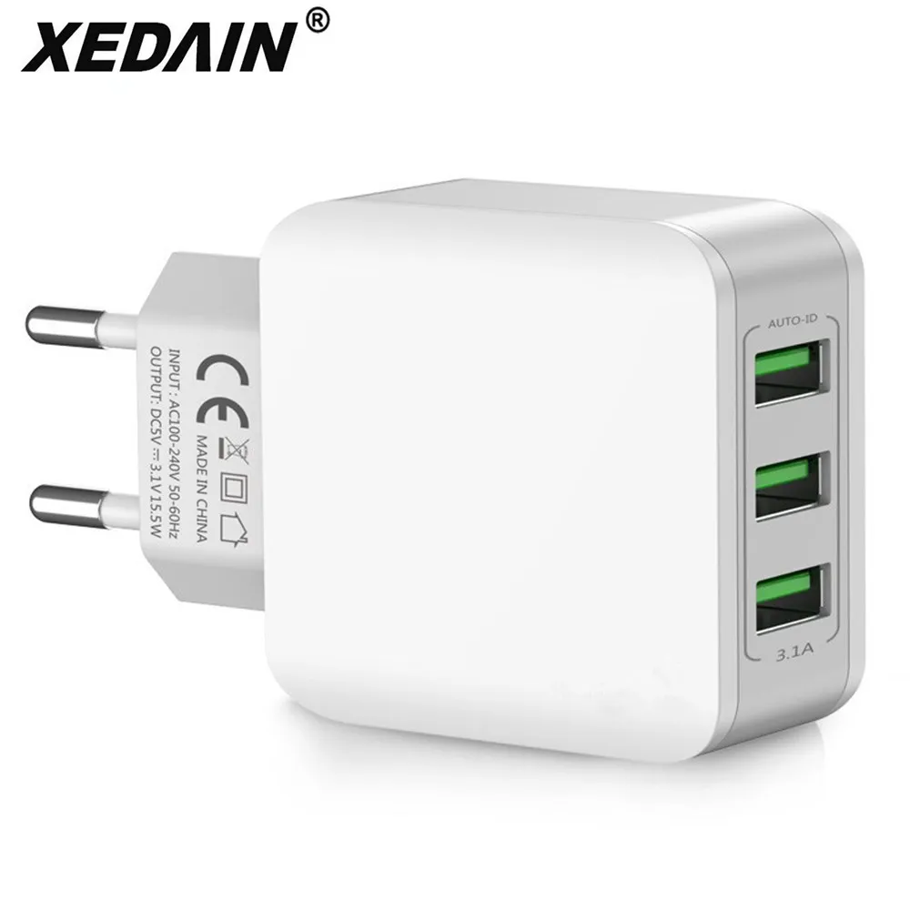 3 Port Dual USB Charger Travel Wall Charger Fast Mobile Phone Chargers