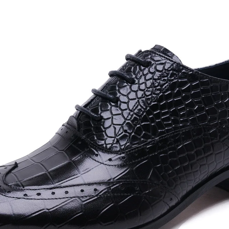 PJCMG/Новинка; высококачественные Мужские броги из натуральной кожи со шнуровкой и крокодиловым узором; деловые оксфорды на шнуровке; Мужские модельные туфли