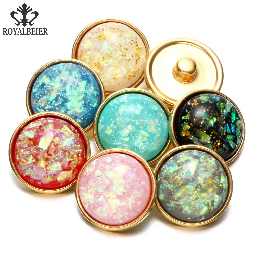 

RoyalBeier 20pcs Gold Color Charm Stone Texture Round Snaps Bracelet Bnagels For Women Metal Creative 18 mm Snap Buttons Jewelry