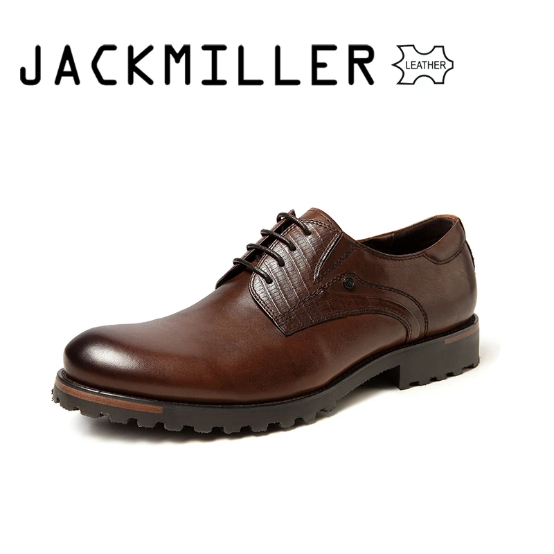Jackmiller zapatos de vestir de calidad para con cordones, de cuero de vaca, para boda, color marrón, con suela TPR|Zapatos formales| - AliExpress