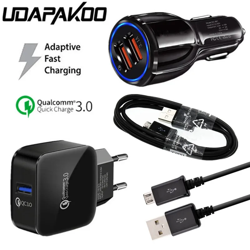 

EU Plug QC 3.0 fast usb Charger Car adapter 1M Micro USB Wire for Samsung S7 j4 j6 j3 j5 j7 2016 2017 Redmi 4 5 6 Doogee Oukitel