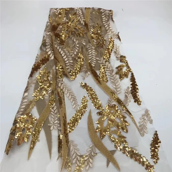 

Tollola Nigerian Lace Fabrics for Wedding 2019, African French Lace Fabric High Quality 3D Sequins,Gold Handwork Lace