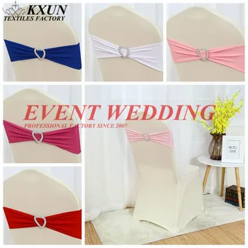

Good Looking Heart Buckle Lycra Chair Band Spandex Chair Sash Tie Bow Fit On Chair Cover Event Party Wedding Decoration
