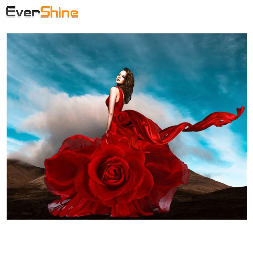 

EverShine DIY Full Square Diamond Painting Cross Stitch" Rose Woman "Diamond Embroidery Mosaic Needle Arts & Crafts