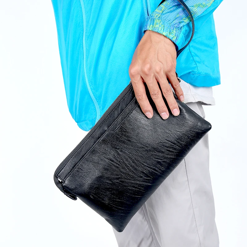 Черный Кожаный клатч, сумка-конверт, мужские кошельки и сумки, летняя деловая Мужская Ручная сумка, маленькая сумка на ремешке, рабочая сумка для телефона, сумочка
