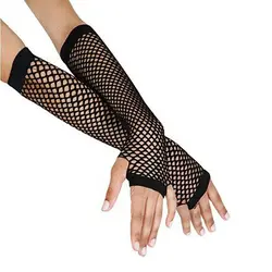 Панк Леди Disco танцевальный костюм Кружева пальцев сетчатые ажурные перчатки черный