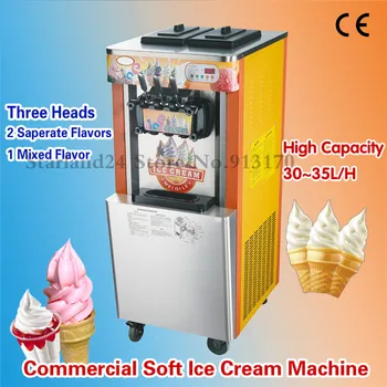 

Vertical Soft Ice Cream Machine Frozen Yogurt Ice Cream Maker Three Heads Brand New 32~35liters/H Capacity