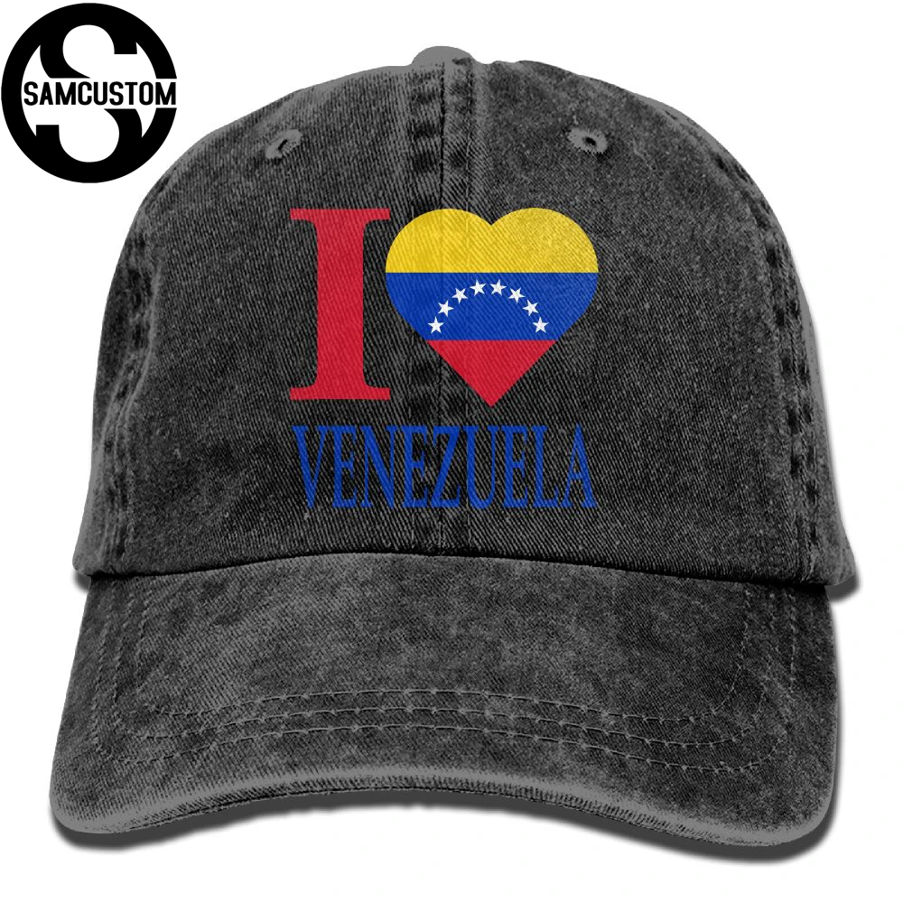 

SAMCUSTOM i love venezuela 3D Creative personality Washed Denim Hats Autumn Summer Men Women Golf Sunblock Hockey Caps