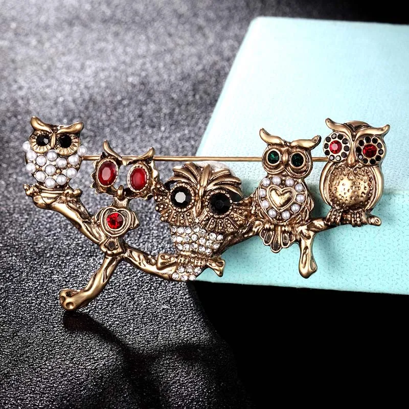 

Zlxgirl fashion men's brooches jewelry carton couple gifts cute five owl animal scarf pins vintage brooches jewelry hats bijoux