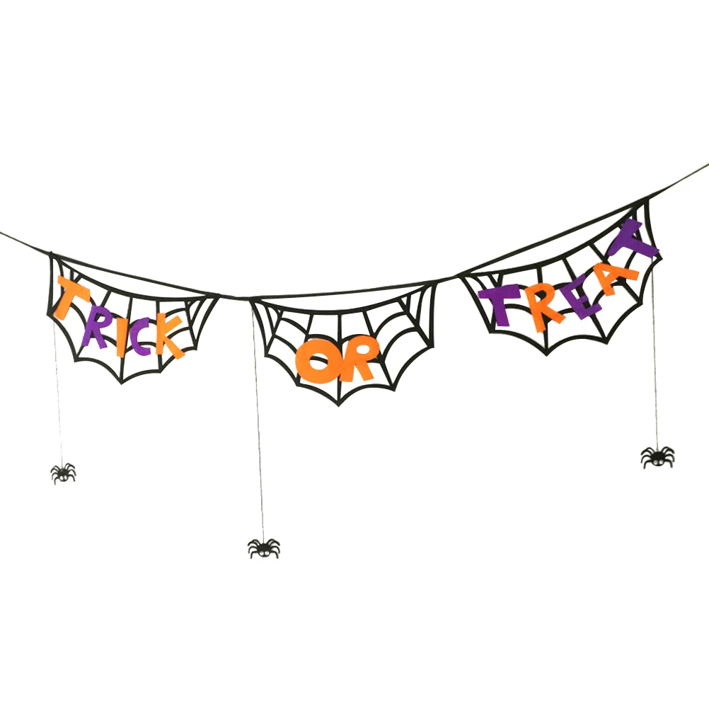 Decorative Halloween Banner Fabric Spider  Trick Or Treat Letter