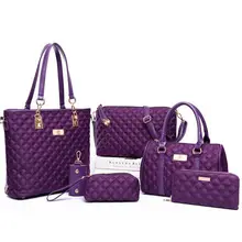 Mode Diamant Treillis Femmes Marques Oxford Femmes Sacs à Bandoulière Dames Fourre-Tout Sac À Main + Sac Bandoulière + Portefeuille + porte-Monnaie 6 Ensembles S-162