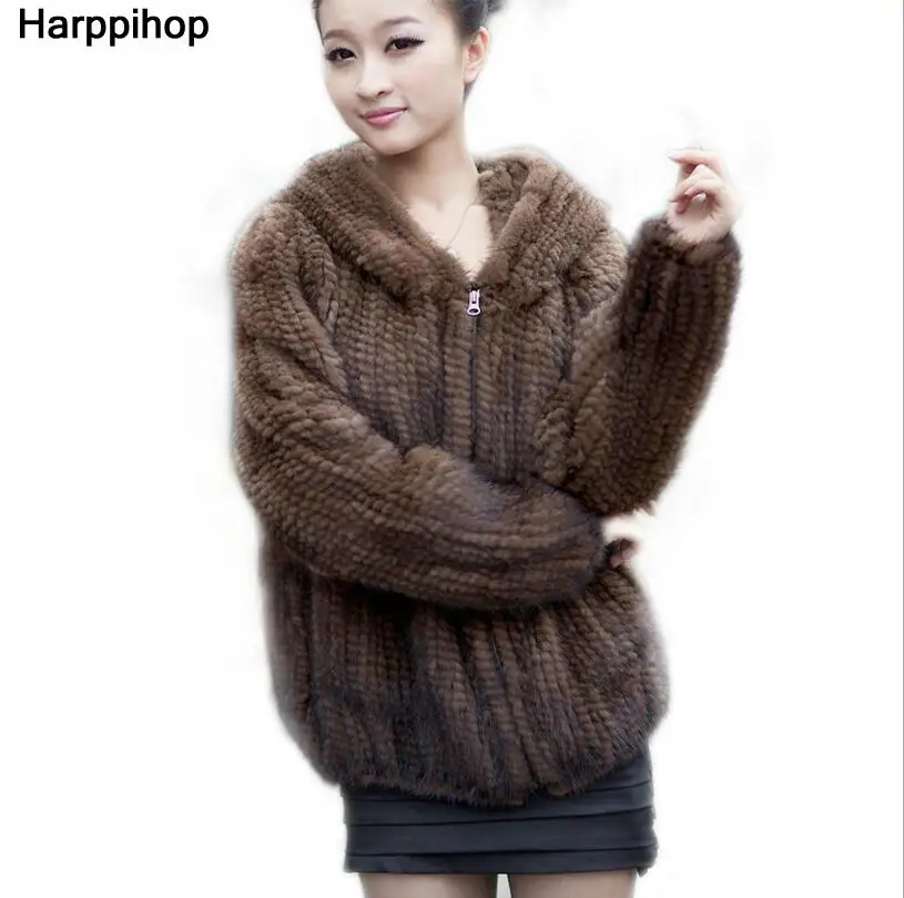 

New Natural Mink Fur Coat Women mink fur jacket All-match Knitted Mink fur Coat big size 5XL Free shipping
