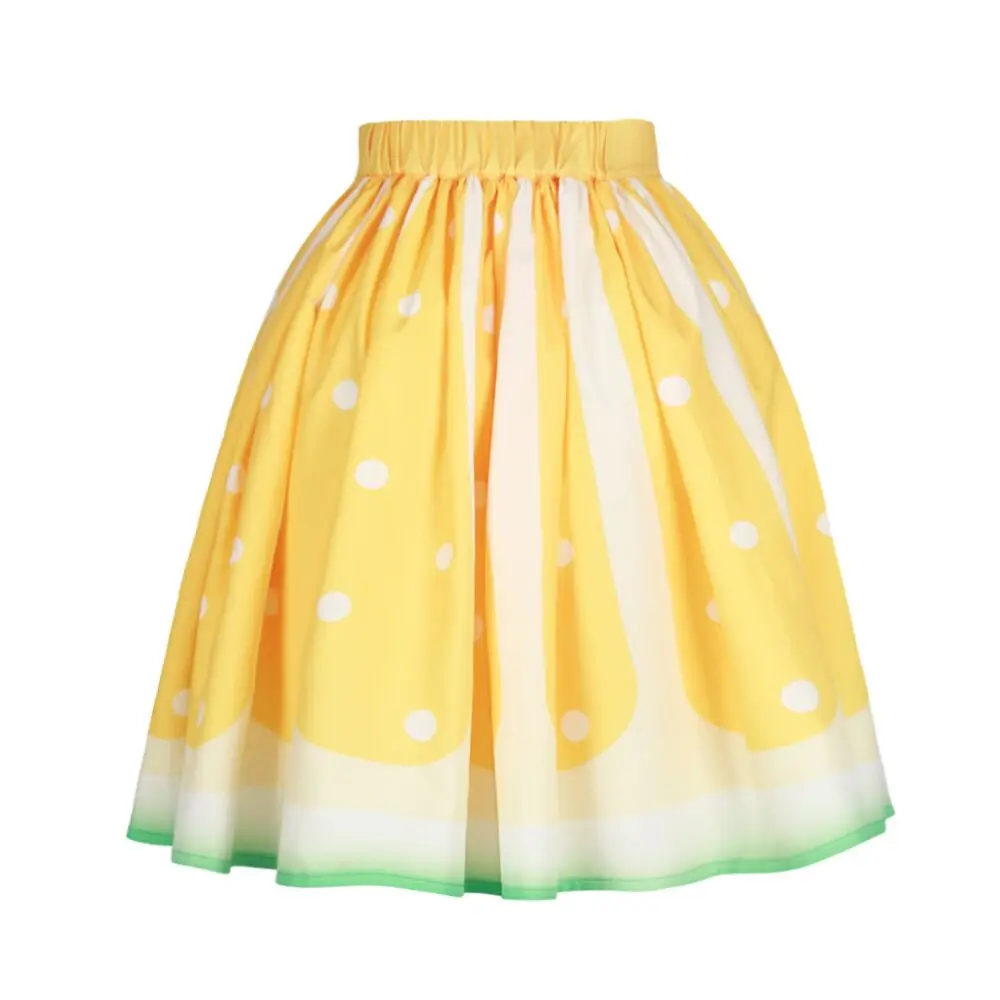 Женские модные юбки с 3D принтом с желтыми фруктами, повседневные юбки до колена с высокой талией, новинка Harajuku, плиссированные сексуальные юбки средней длины