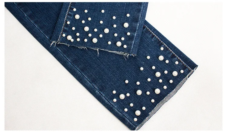 2018 Europe and the United States Women's new high-rise jeans Pearl beaded women's summer jeans trousers (15)