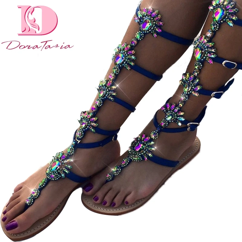 

DoraTasia Brand Plus Size 33-45 Flat Heels Bohemia Style Best Quality Crystals Summer Sandals Shoes Women Leisure Woman Sandal