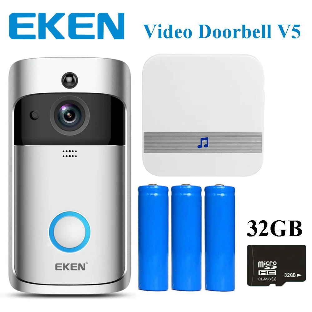

DHL Free Shipping EKEN Smart Video Doorbell V5 with Chime Wifi Security Camera Night Vision, PIR Motion Detection APP Control